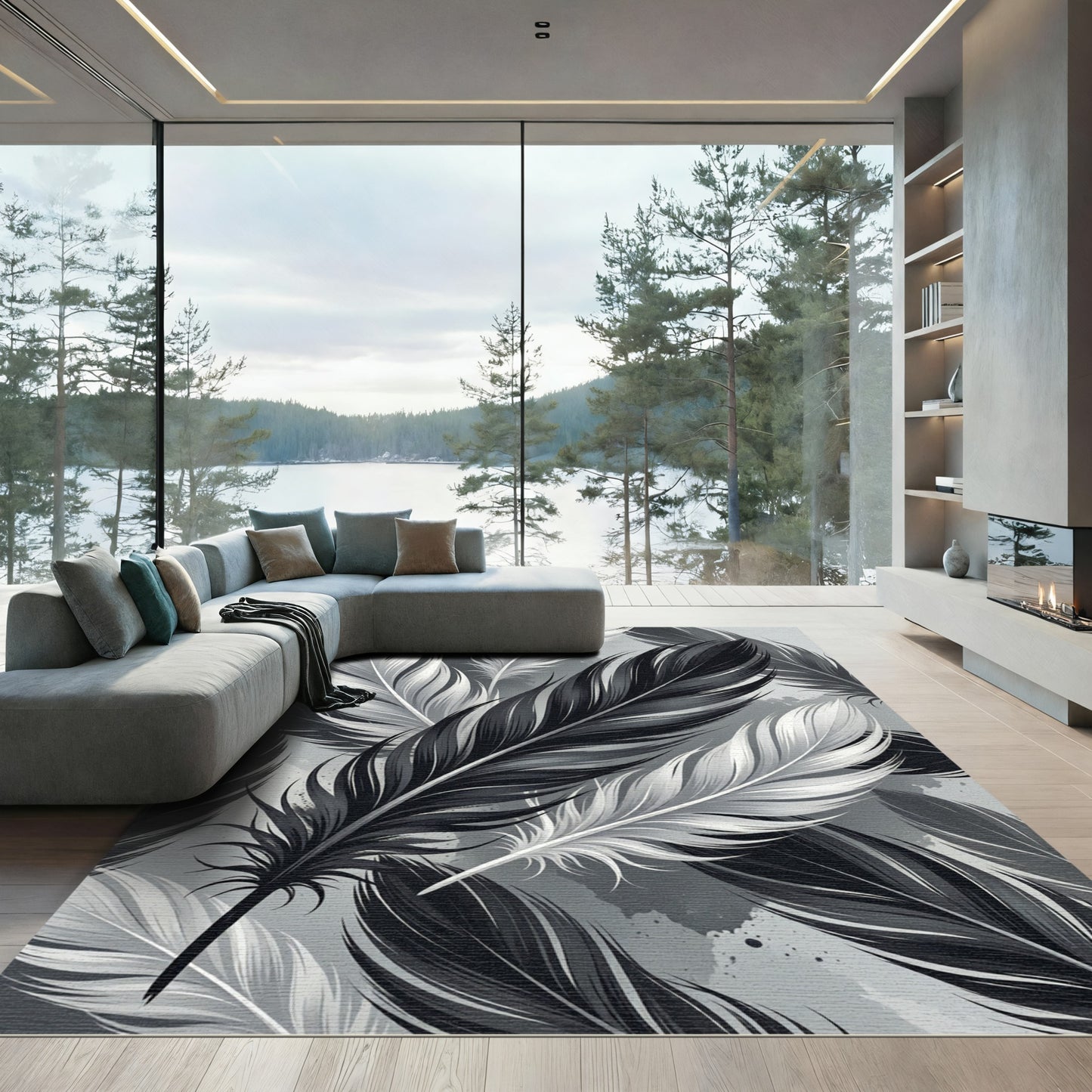 Monochromatic Feather Cluster Composition Rug