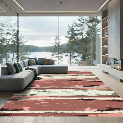 Warm Earthy Tones Distressed Stripes Rug
