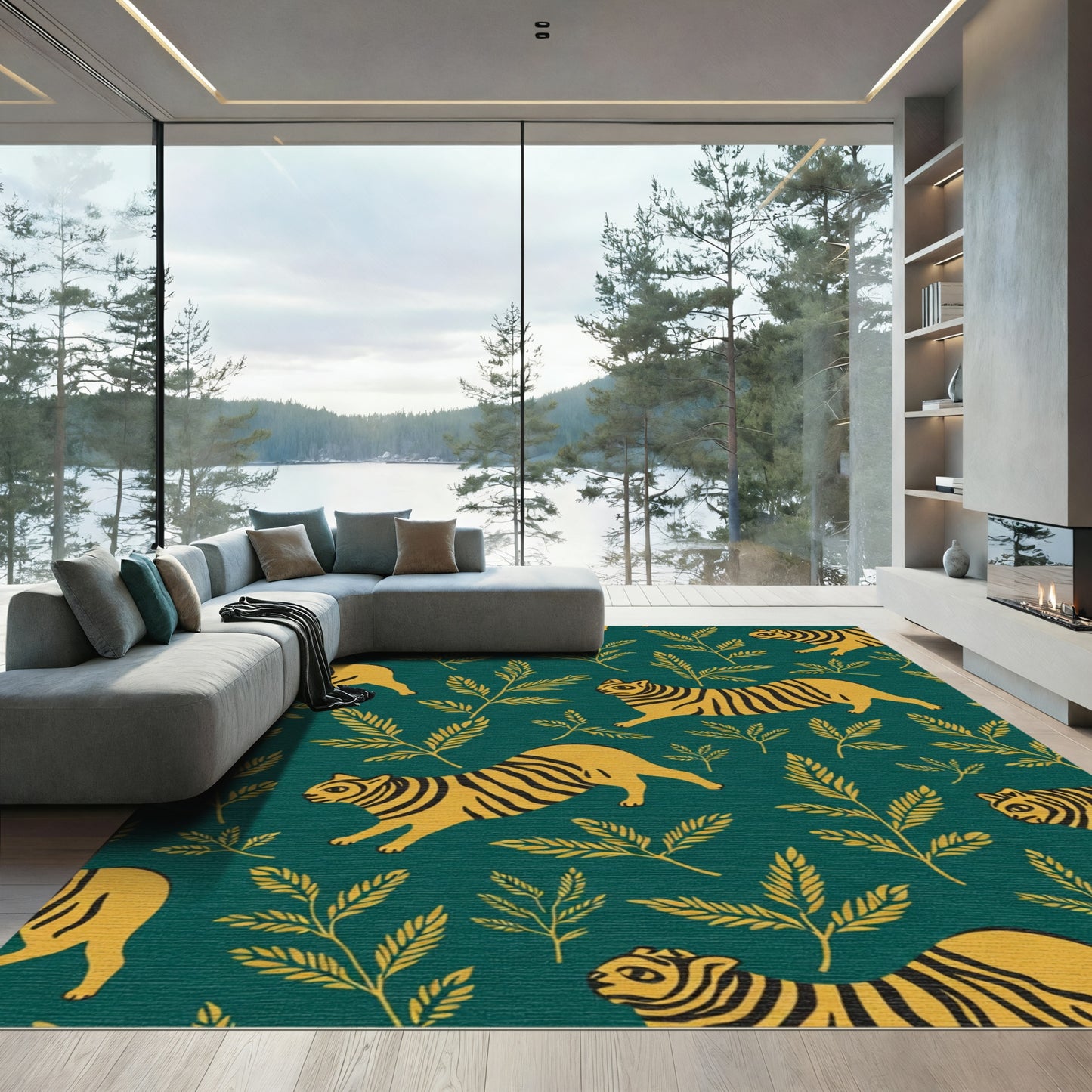 Golden Tigers Among Green Foliage Rug