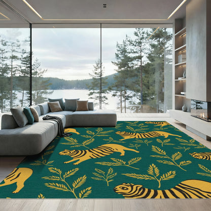 Golden Tigers Among Green Foliage Rug