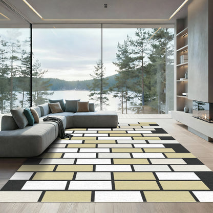 Neutral Geometric Block Grid Rug