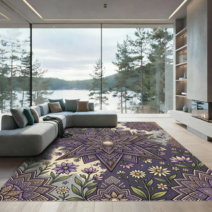 Purple Floral Star Medallion Art Rug