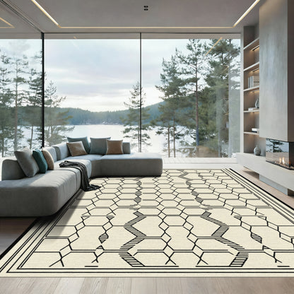 Monochromatic Geometric Interlocking Hexagons Rug