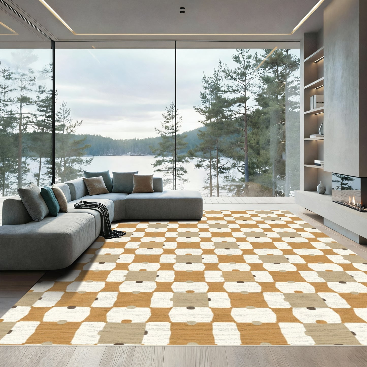 Earthy Tones Geometric Checkerboard Rug