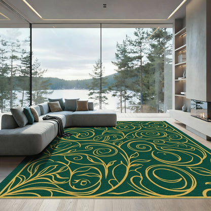 Emerald Gold Swirl Floral Vine Rug
