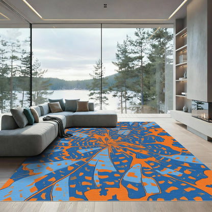 Vibrant Blue Orange Floral Burst Rug