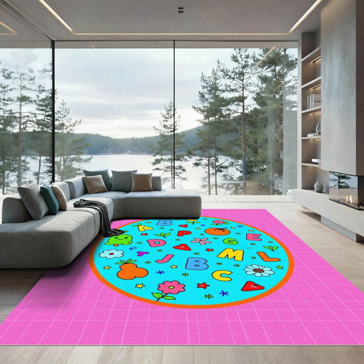 Whimsical Alphabet Garden Circle Rug