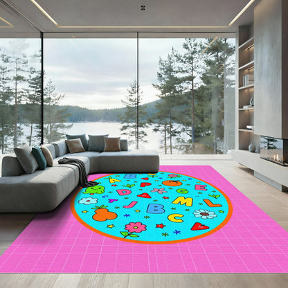 Whimsical Alphabet Garden Circle Rug