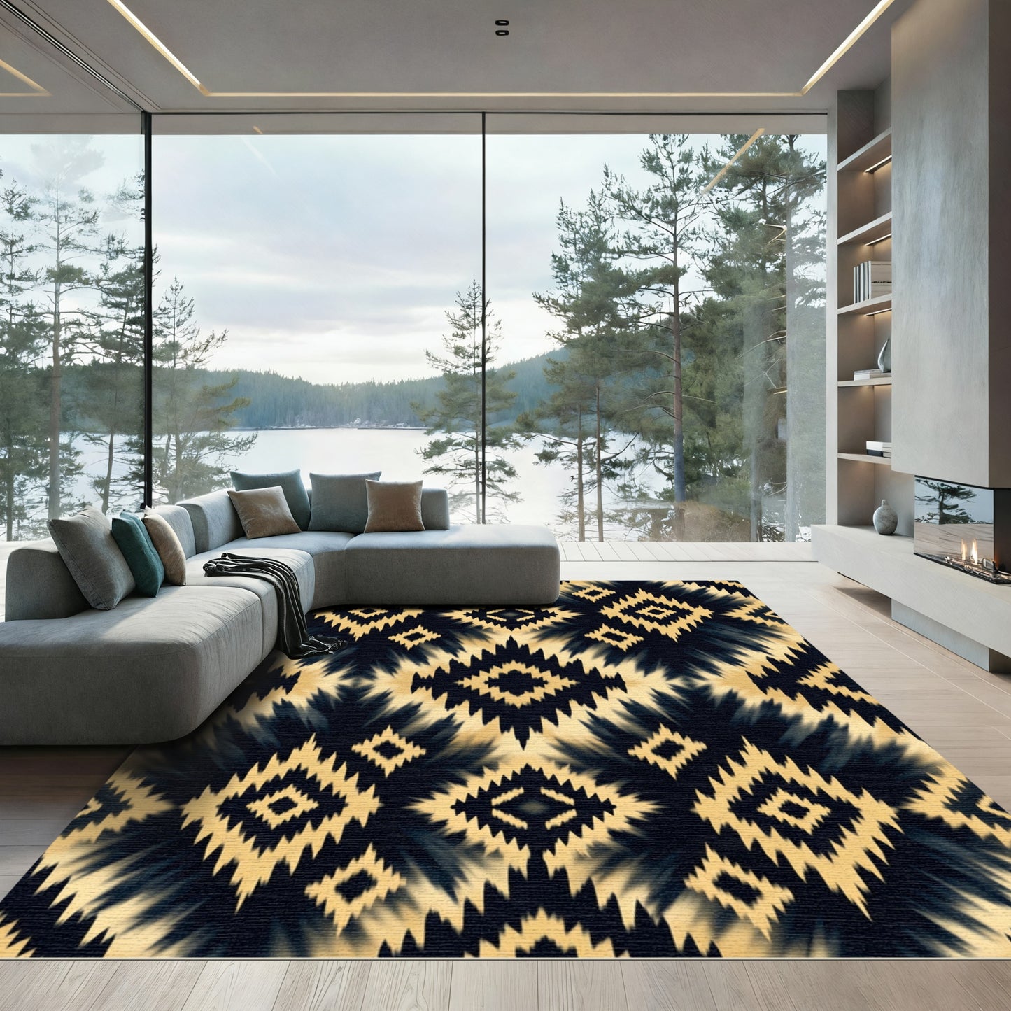 Bold Black and Gold Diamond Geo Rug