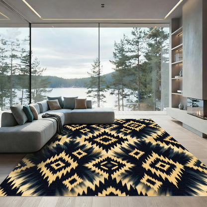 Bold Black and Gold Diamond Geo Rug