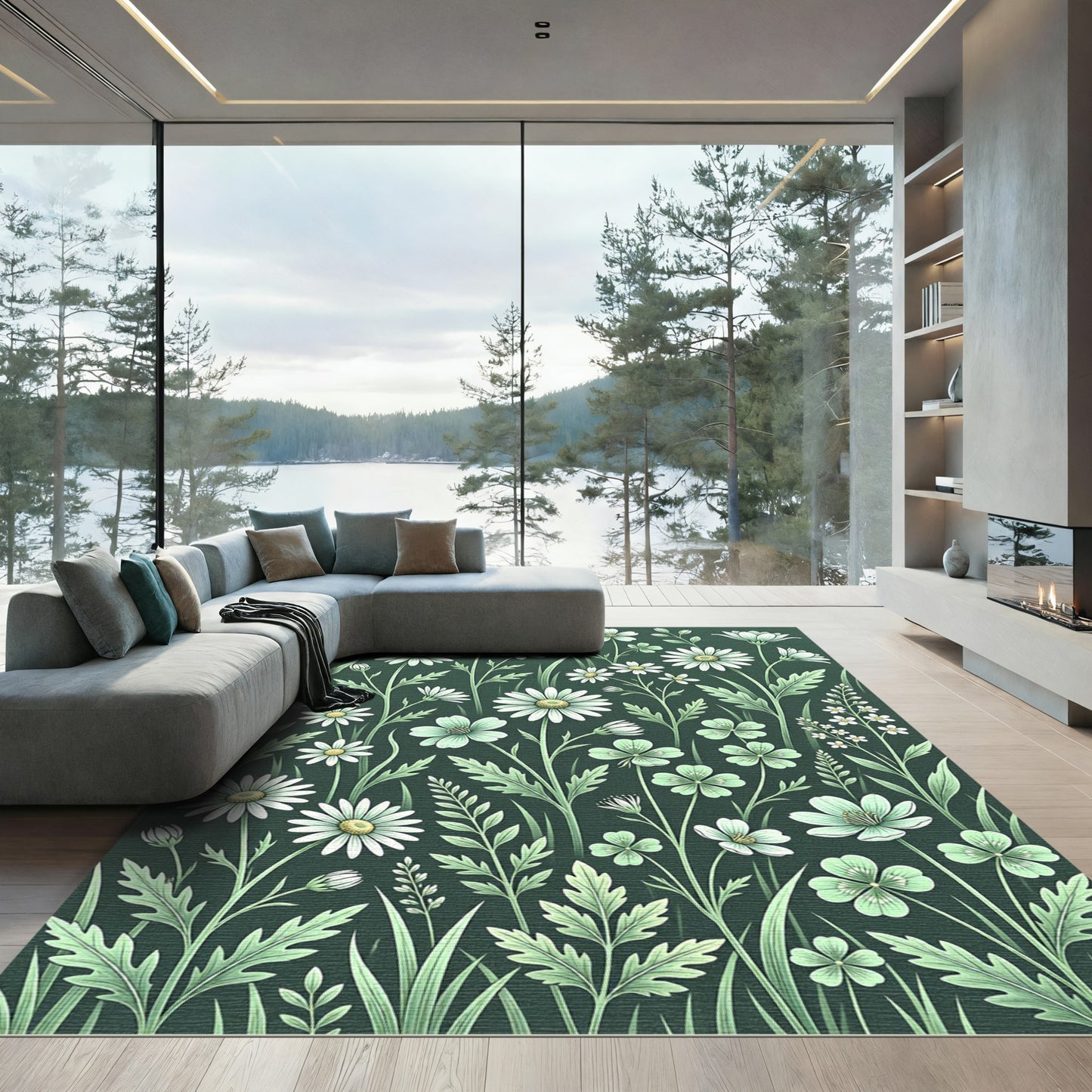 Charming Botanical White Daisy Meadow Rug
