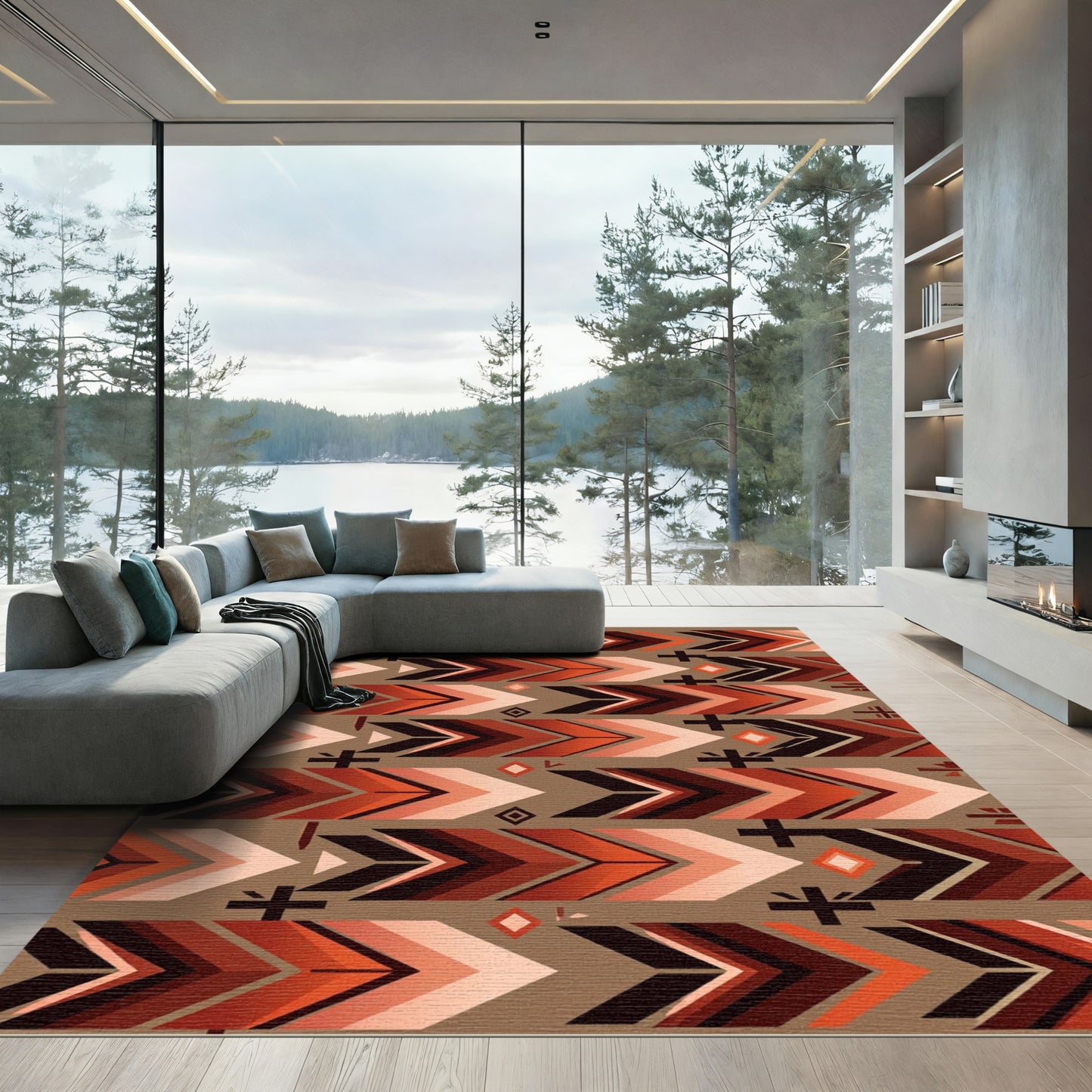 Earthy Sunset Geometric Chevron Arrow Rug