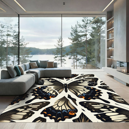 Elegant Monochrome Butterfly Wing Composition Rug