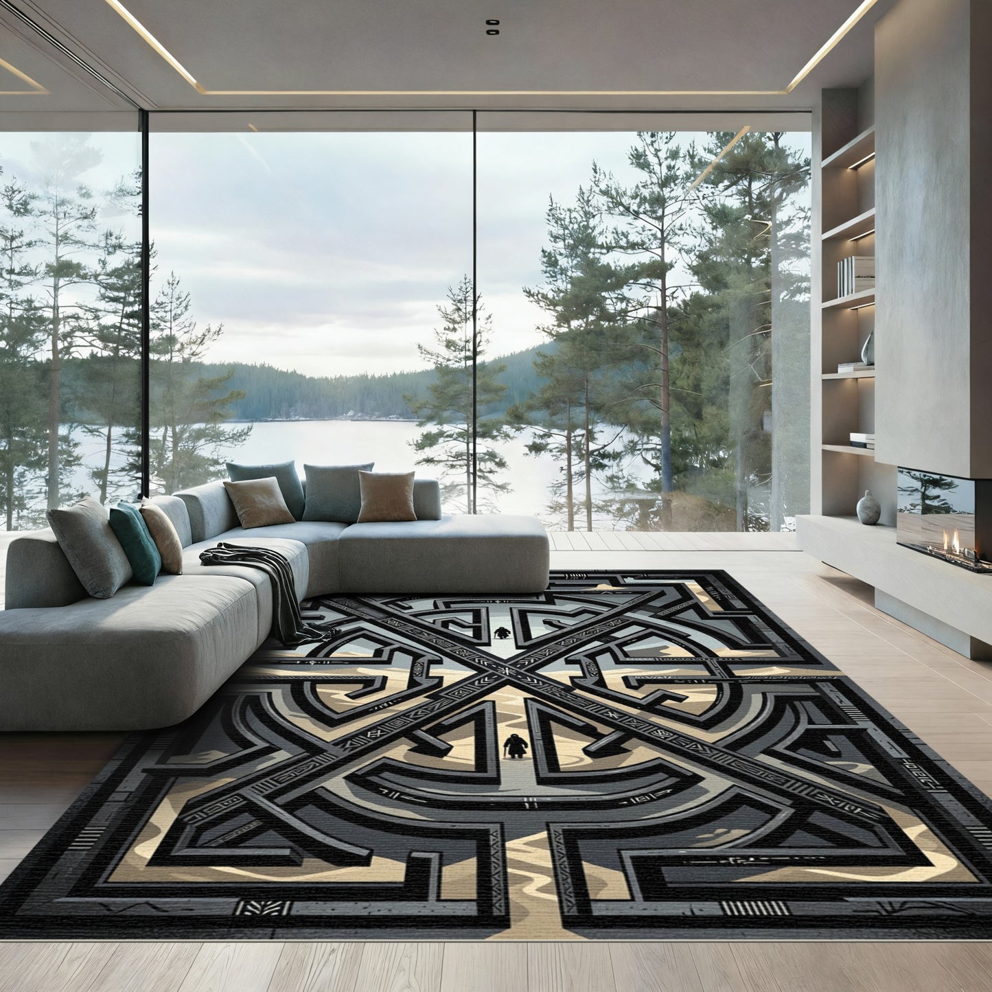 Monolithic Concrete Maze Figures Rug