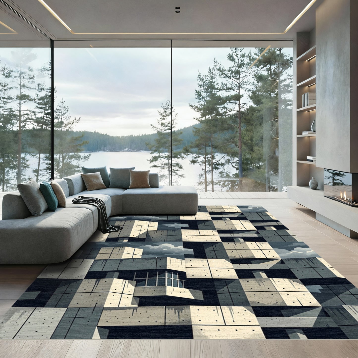 Concrete Brutalist Block Skyline Rug