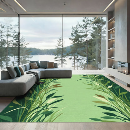 Verdant Green Leafy Grass Border Rug