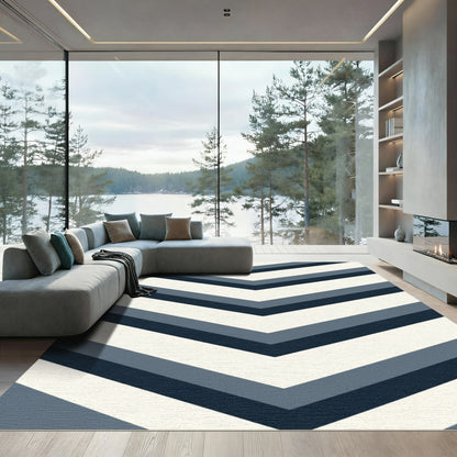 Navy Blue Chevron Zigzag Stripes Rug