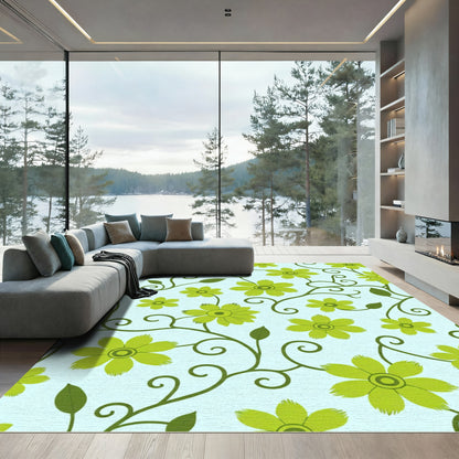 Bright Green Floral Vine Scroll Rug