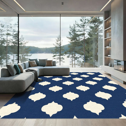 Deep Blue Quatrefoil Lattice Rug