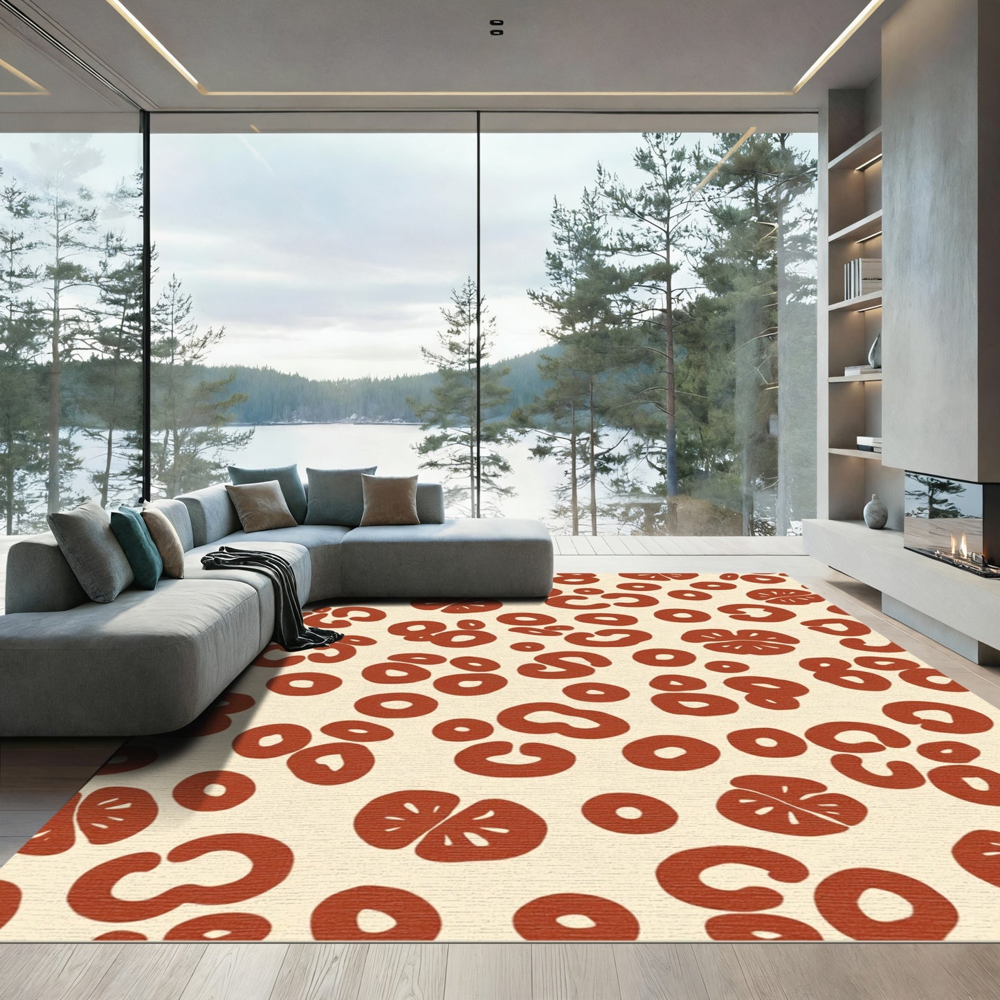 Earthy Orange Abstract Citrus Slices Rug