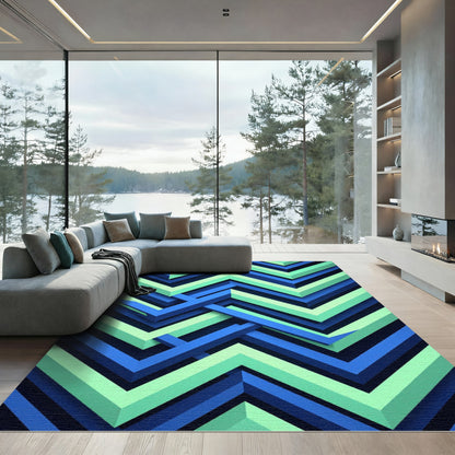 Geometric Blue and Mint Chevron Art Rug