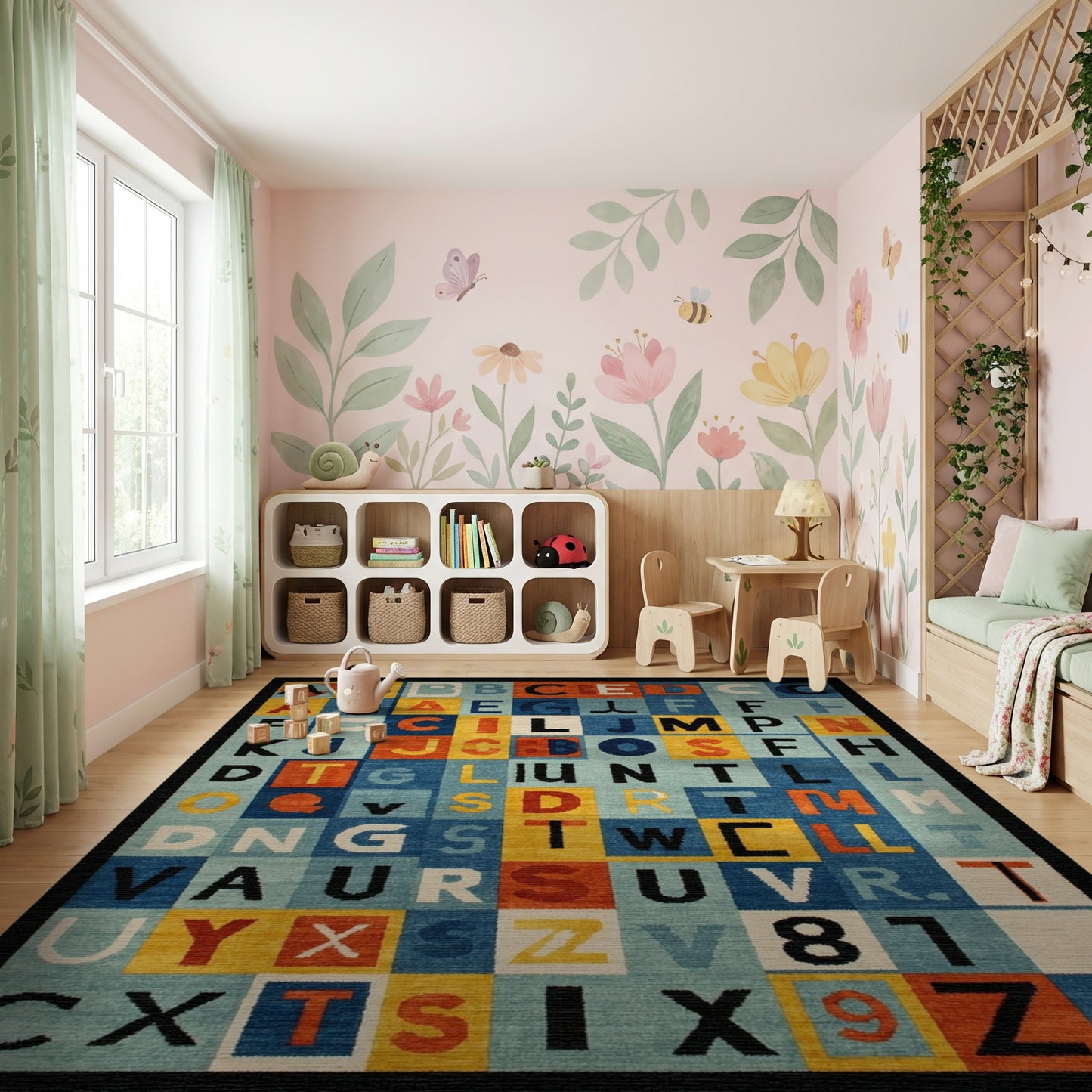 Playful Multicolored Alphabet Grid Rug