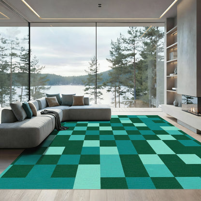 Teal Squares Geometric Composition Rug