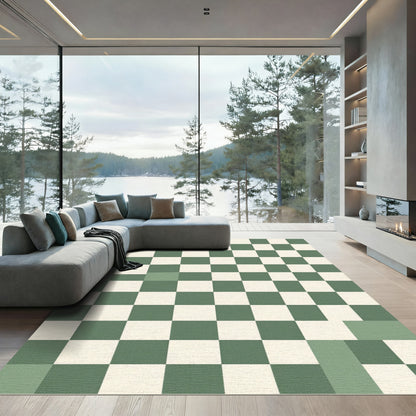 Sage Green Grid Checkered Minimalist Rug