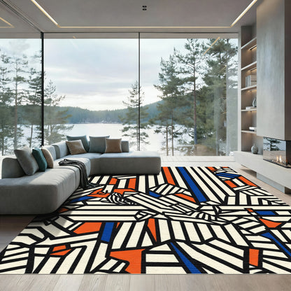 Bold Geometric Stripes with Orange Accents Rug