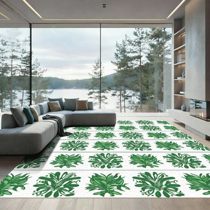 Verdant Green Botanical Blooms Rug
