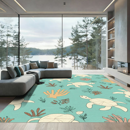 Sea Turtle Coral Reef Pattern Rug