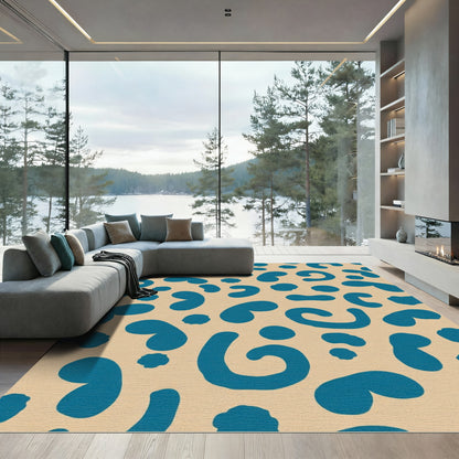 Teal Organic Blobs Tan Background Rug