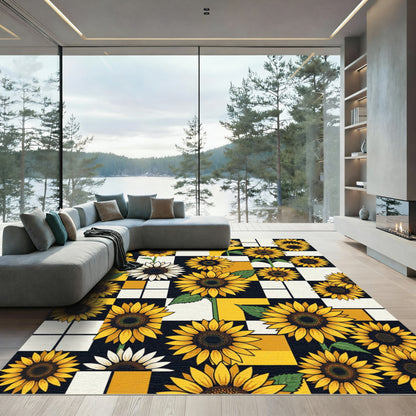 Bold Yellow Sunflower Grid Composition Rug