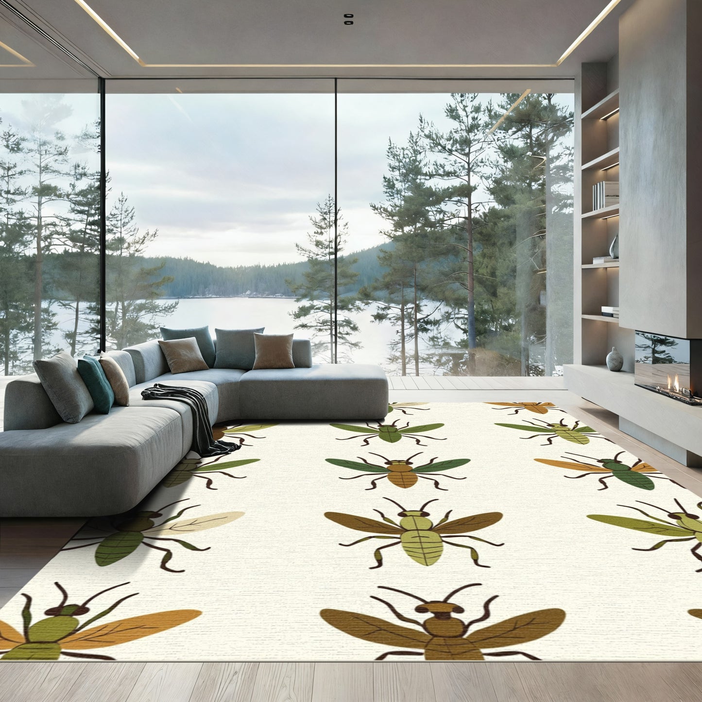 Brown Green Insect Repeat Field Rug
