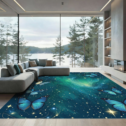 Ethereal Blue Butterfly Galaxy Swirl Rug