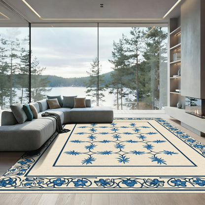 Blue Lattice Floral Border Rug