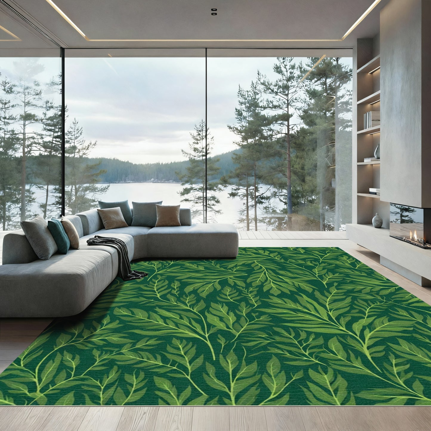 Deep Emerald Green Foliage Vines Rug