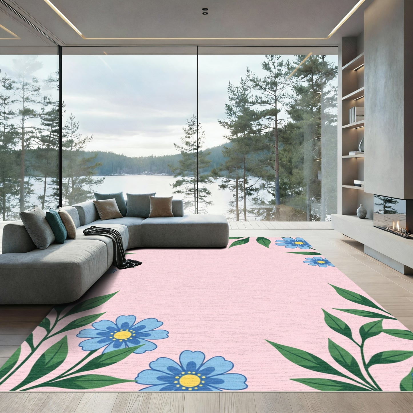 Soft Pink Floral Vines Rug