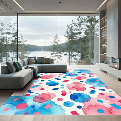 Playful Watercolor Blue and Pink Confetti Rug
