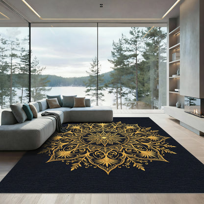 Opulent Golden Floral Star Medallion Rug