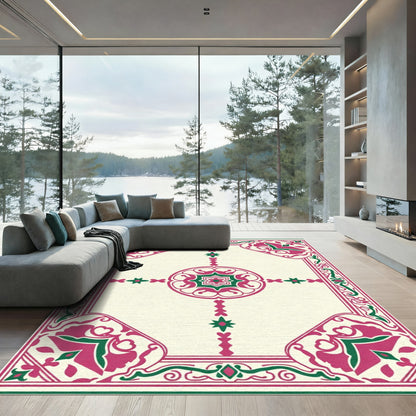 Crimson Emerald Framed Floral Medallion Rug