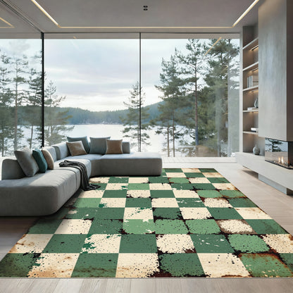 Vintage Green Checkerboard Splatter Rug