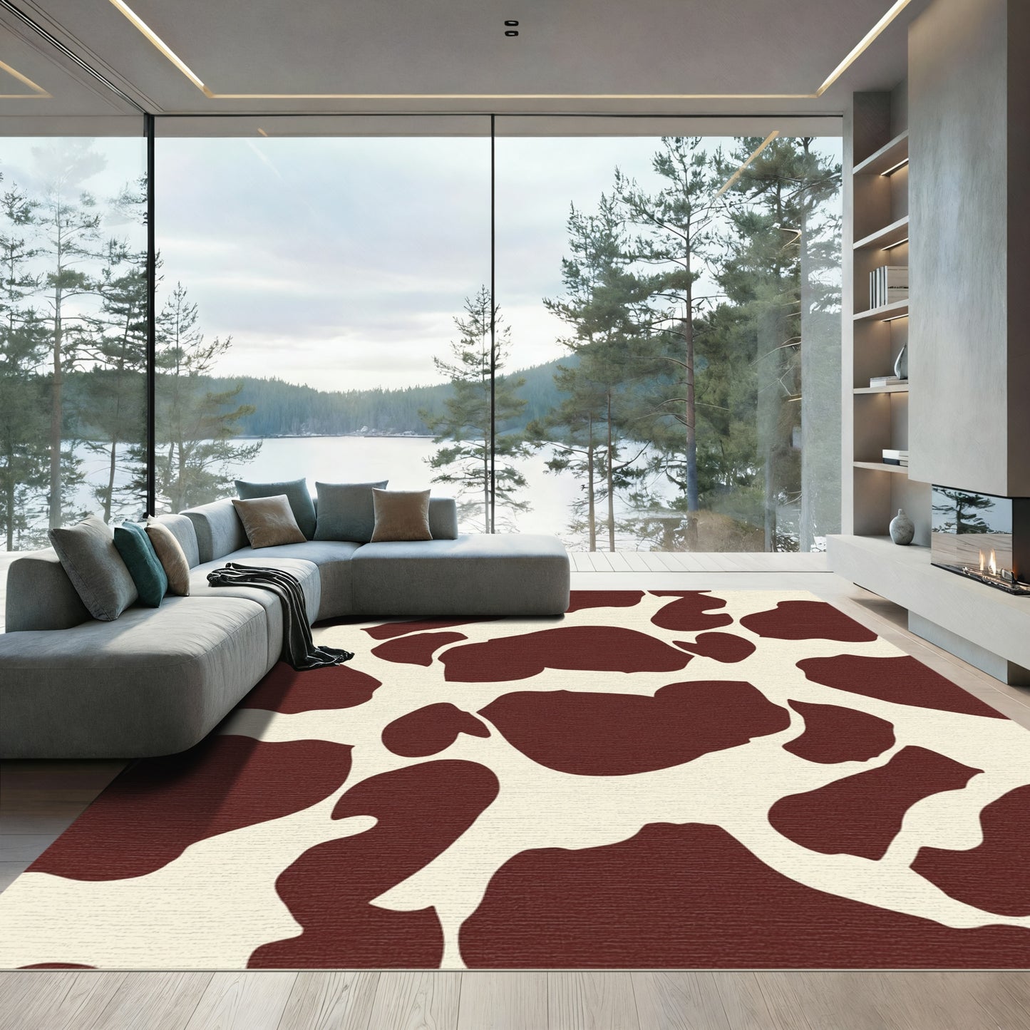 Brown White Spotted Organic Shape Rug
