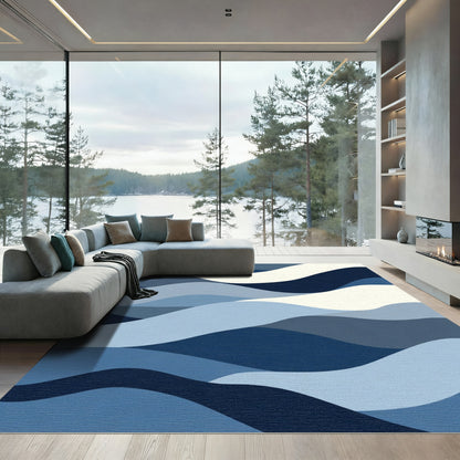 Abstract Blue Wave Layers Rug