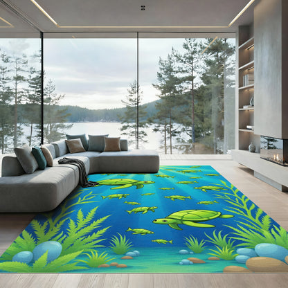 Bright Green Sea Turtles Ocean Life Rug