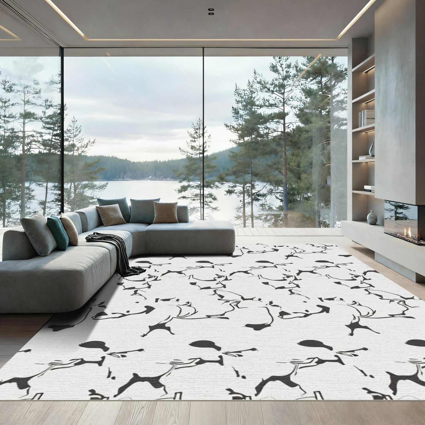 Black White Abstract Figures Repeat Rug