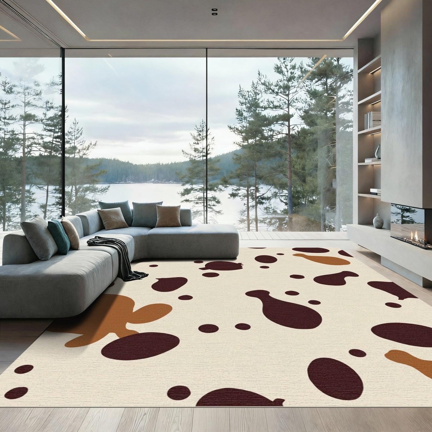 Spotted Brown Cream Abstract Blobs Rug