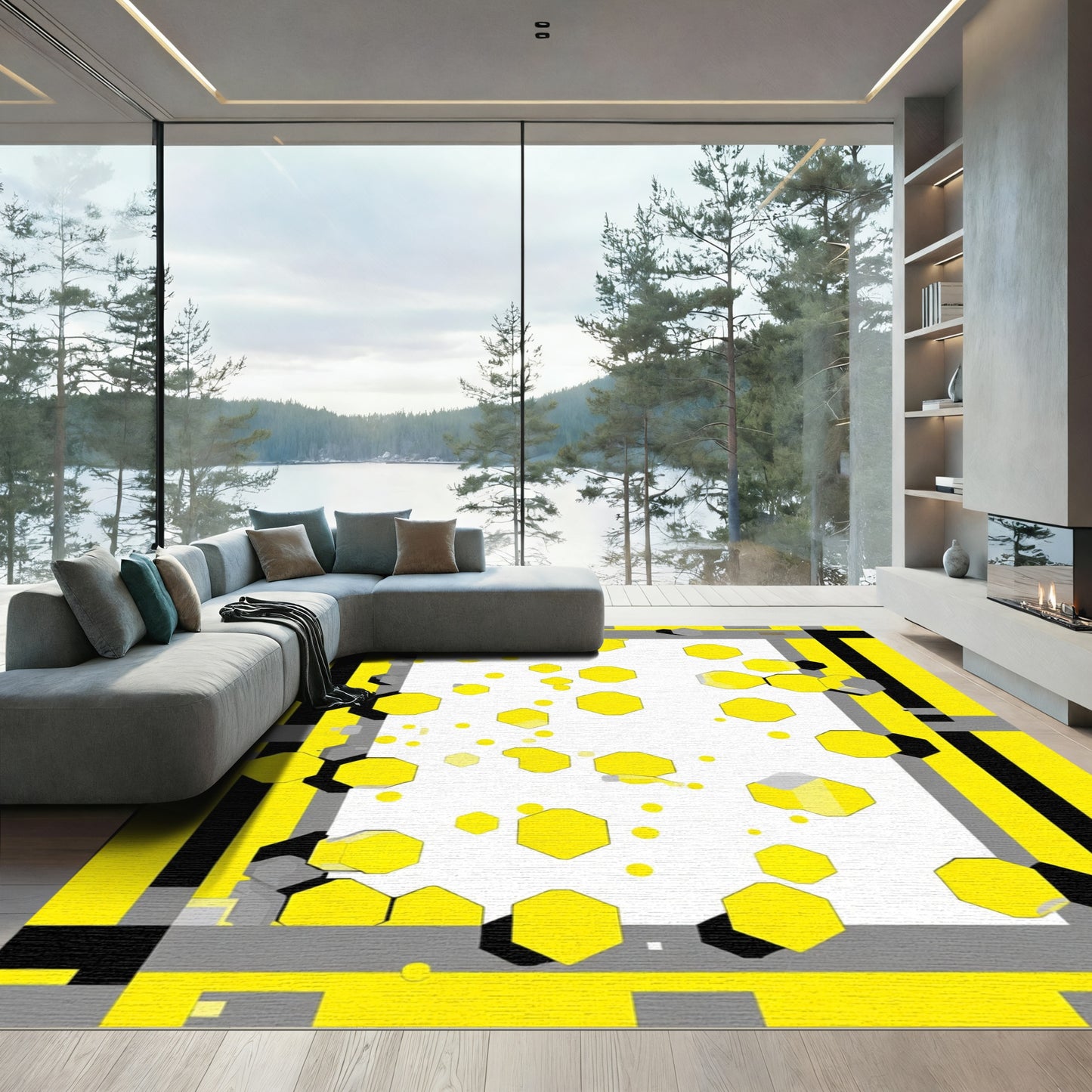 Geometric Yellow Octagon Scatter Rug