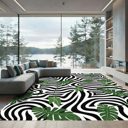 Zebra Stripes Tropical Leaves Rug
