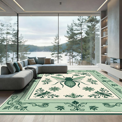 Serene Green Bee Floral Border Rug
